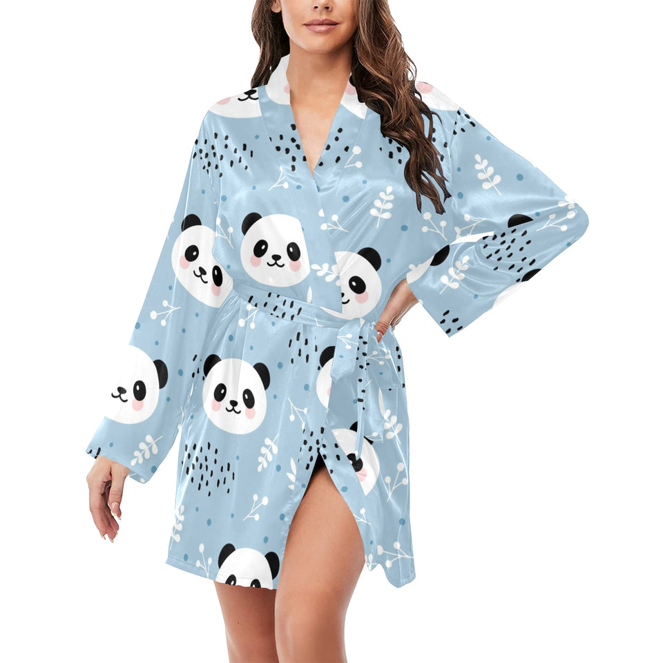 Cute panda pattern Women's Long Sleeve Belted Night Robe