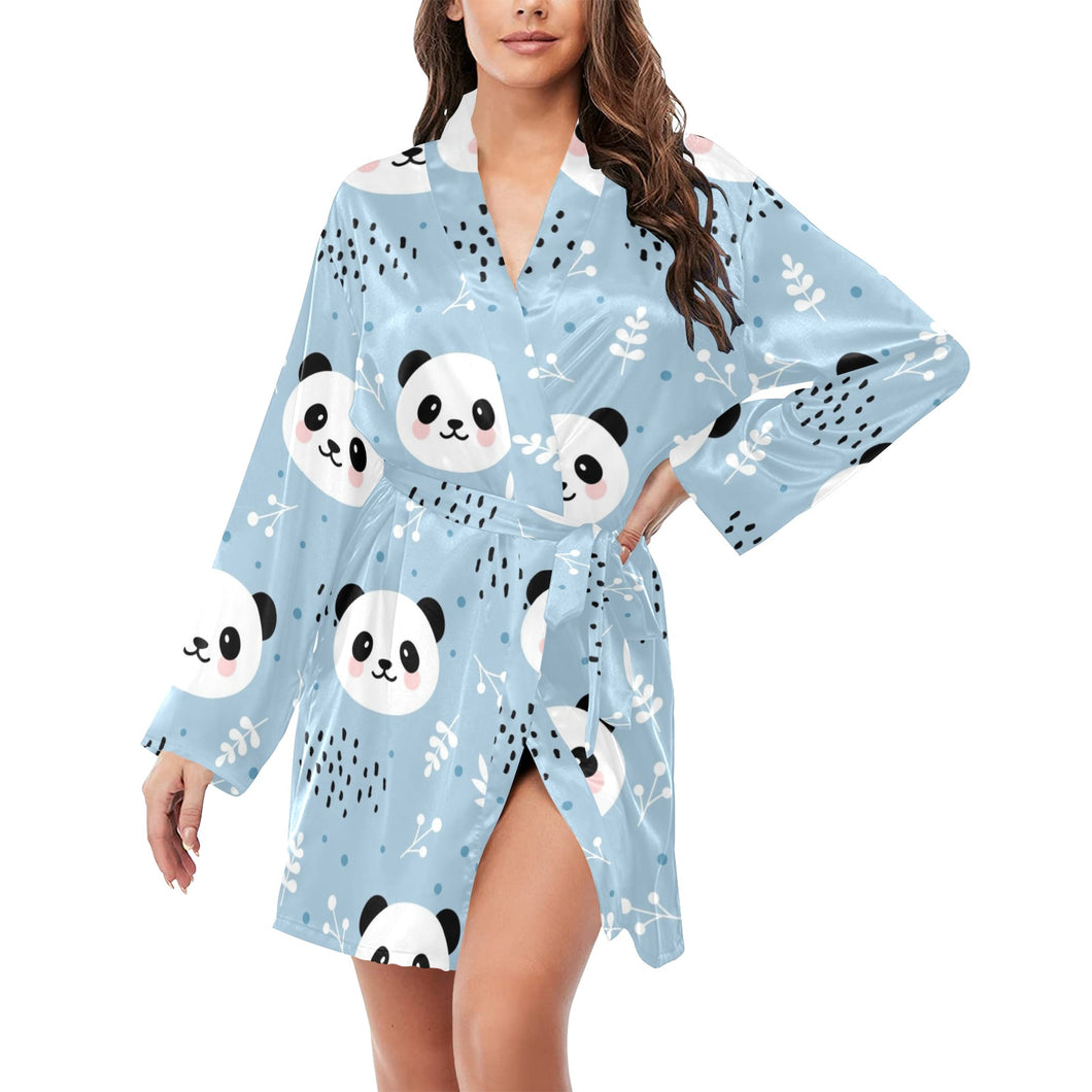 Cute panda pattern Women's Long Sleeve Belted Night Robe