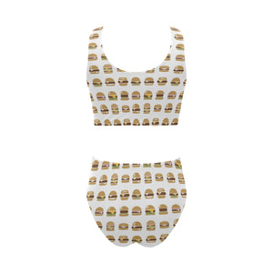 Hamburger Pattern Print Design 02 Chest Bowknot High Waisted Bikini Swimsuit
