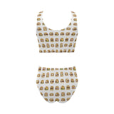 Hamburger Pattern Print Design 02 Chest Bowknot High Waisted Bikini Swimsuit