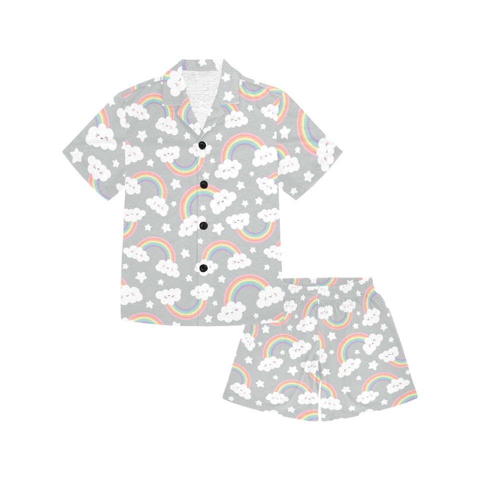 Cute rainbow clound star pattern Kids' Boys' Girls' V-Neck Short Pajama Set
