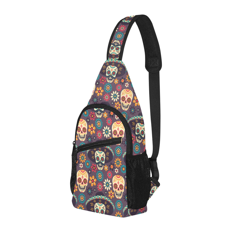 Sugar skulls flower maxican pattern All Over Print Chest Bag