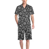 Garlic pattern black background Men's V-Neck Short Pajama Set
