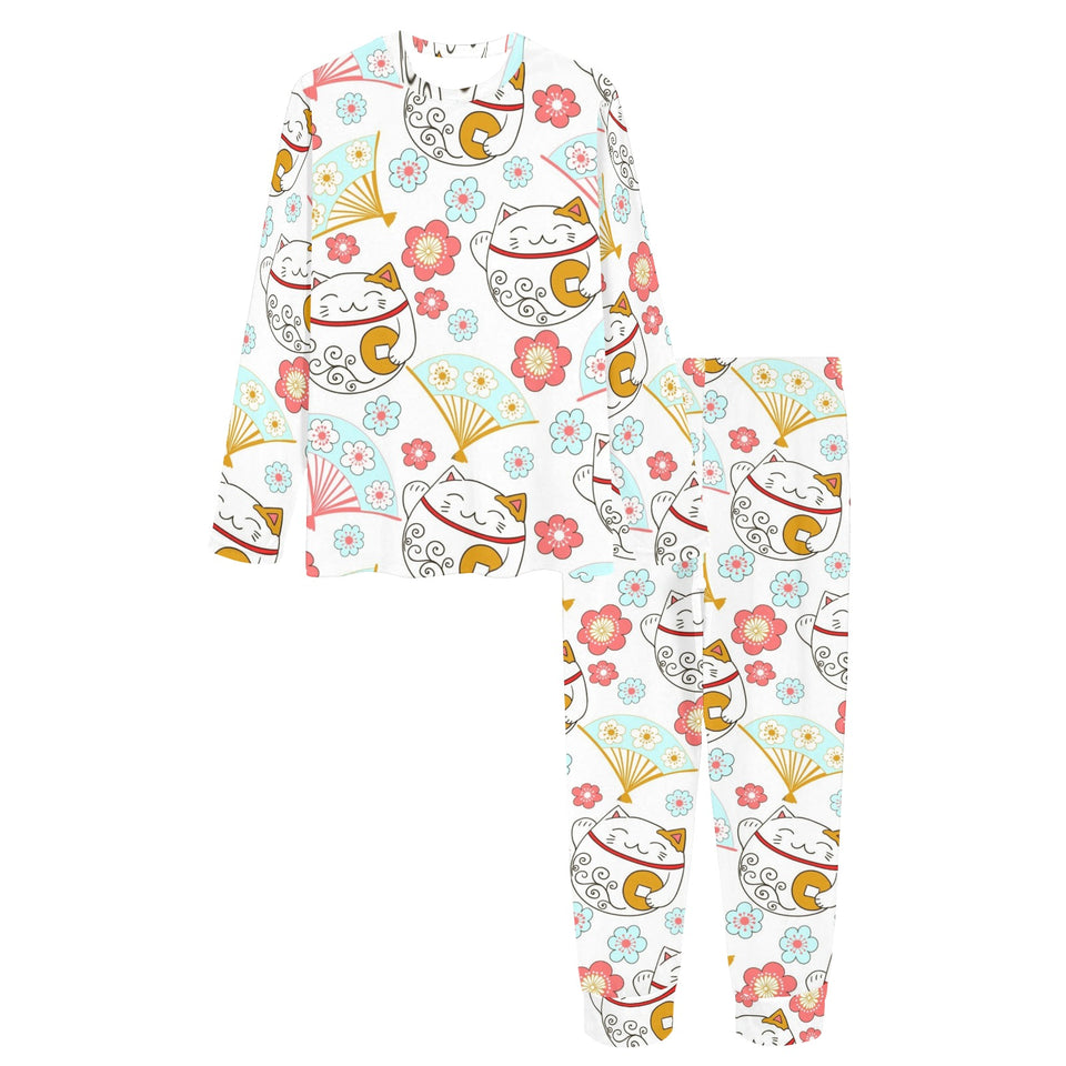 Maneki neko cat fan sakura Women's All Over Print Pajama Set