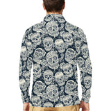 Sugar skull black white pattern Men's Long Sleeve Polo Shirt