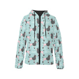 poodle dog green background Women's Padded Hooded Jacket