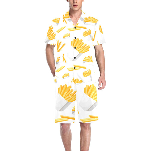 French fries white paper box pattern Men's V-Neck Short Pajama Set