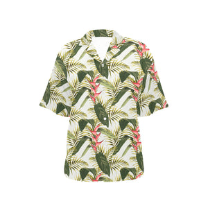 heliconia pattern Women's All Over Print Hawaiian Shirt