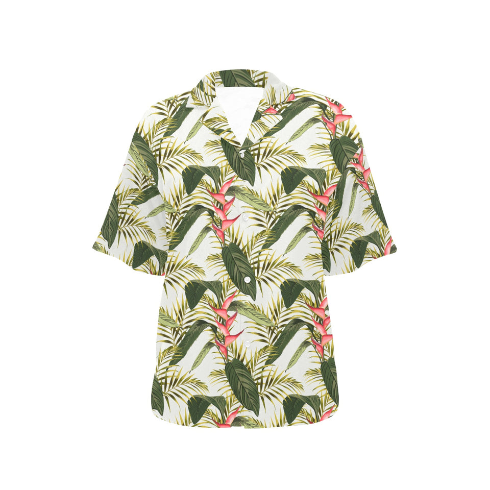 heliconia pattern Women's All Over Print Hawaiian Shirt