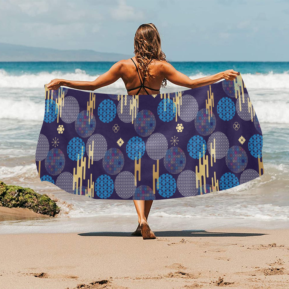 Blue japanese pattern cloud wave flower Beach Towel