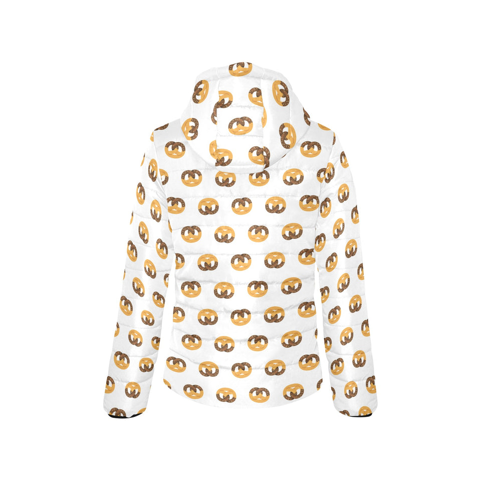 Pretzels Pattern Print Design 02 Women's Padded Hooded Jacket