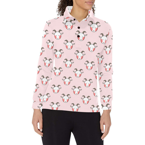 Cute goat pattern Women's Long Sleeve Polo Shirt