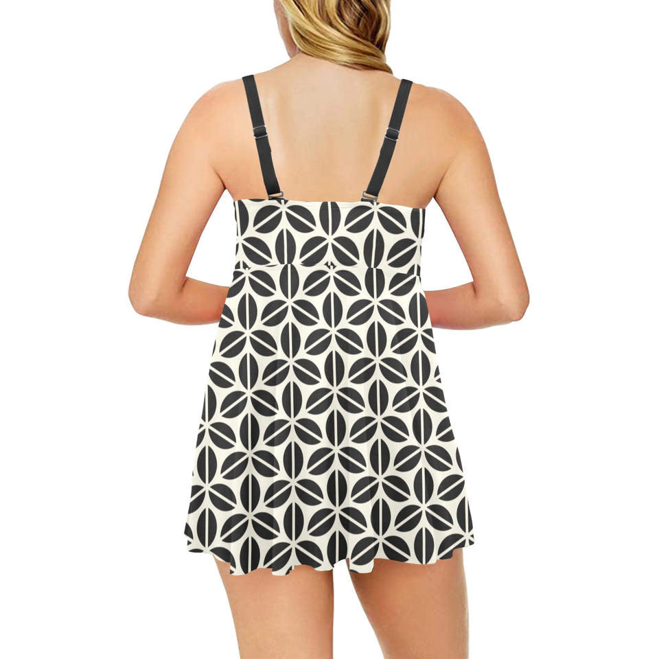 Coffee bean abstract modern pattern Chest Sexy Pleated Two Piece Swim Dress