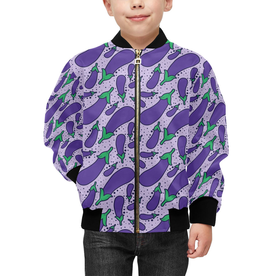 Eggplant Pattern Print Design 03 Kids' Boys' Girls' Bomber Jacket