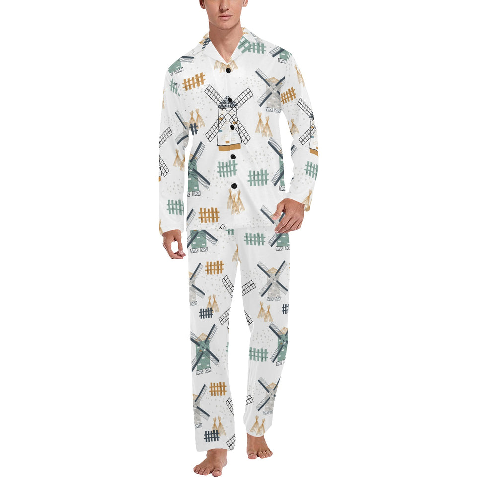 windmill pattern Men's Long Pajama Set