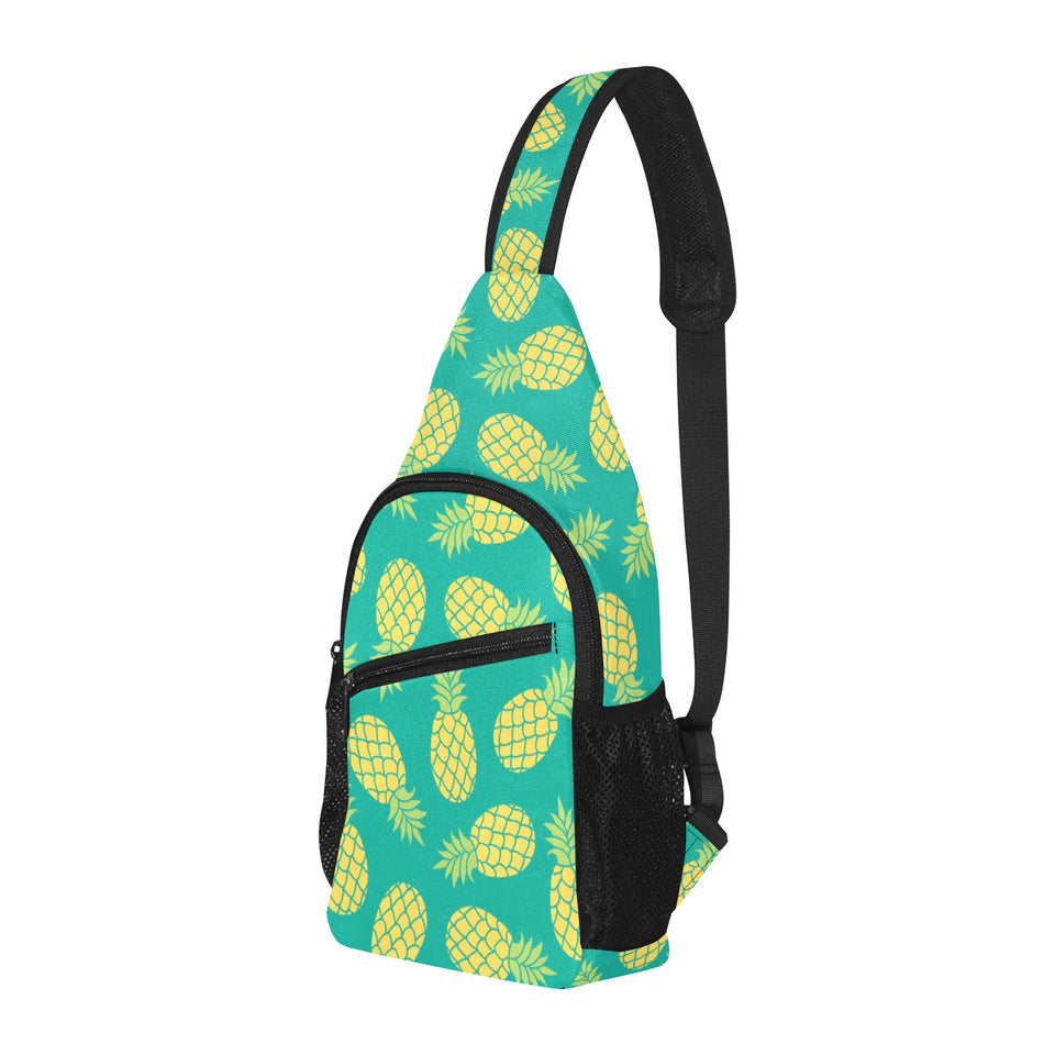Pineapples pattern green background All Over Print Chest Bag