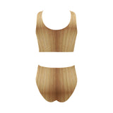 Wood Printed Pattern Print Design 05 Chest Bowknot High Waisted Bikini Swimsuit