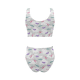 Helicopter plane pattern Chest Bowknot High Waisted Bikini Swimsuit