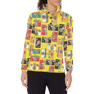 Camera Pattern Print Design 02 Women's Long Sleeve Polo Shirt