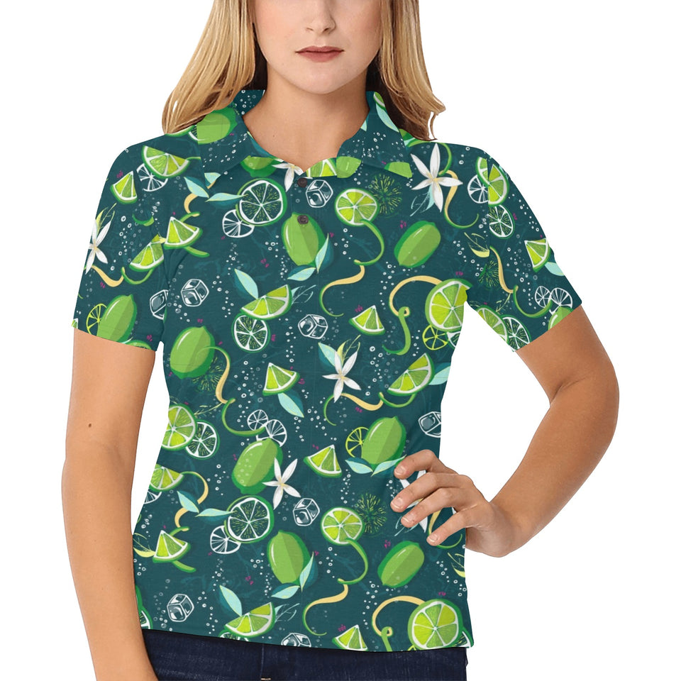 Lime ice flower pattern Women's All Over Print Polo Shirt