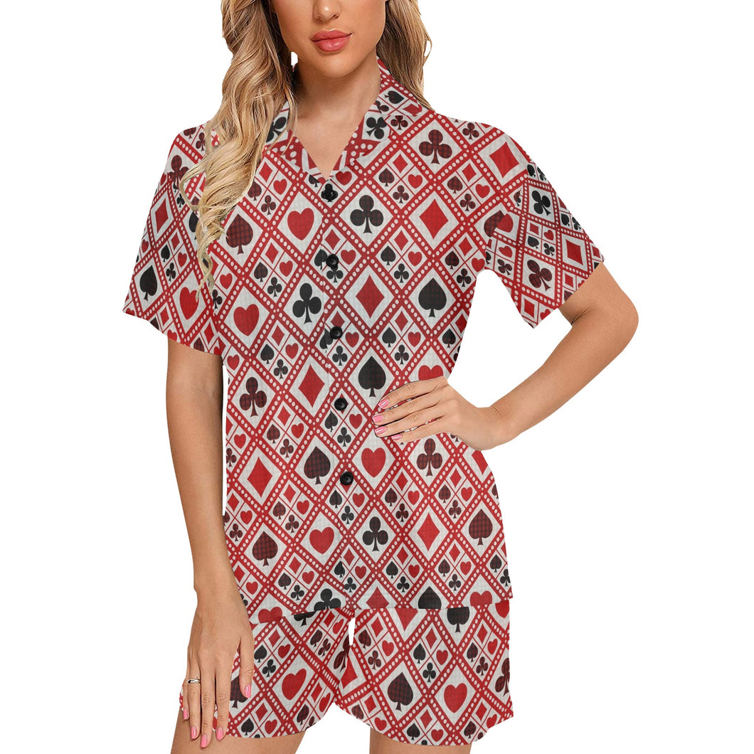 Casino Cards Suits Pattern Print Design 03 Women's V-Neck Short Pajama Set