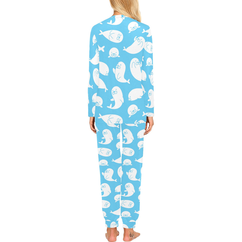 Cute white sea lion seals pattern Women's All Over Print Pajama Set
