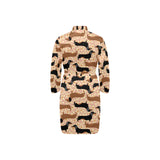 Dachshund floral background Men's Long Sleeve Belted Night Robe