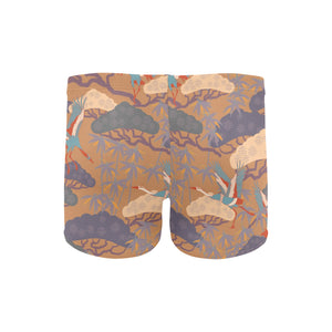 Bonsai bamboo stork japanese pattern brown theme Men's Swimming Trunks