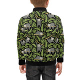 Cute sloths tropical palm leaves black background Kids' Boys' Girls' Bomber Jacket