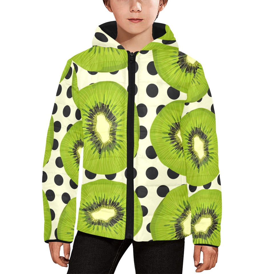 kiwi black dot background Kids' Boys' Girls' Padded Hooded Jacket