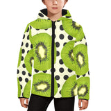 kiwi black dot background Kids' Boys' Girls' Padded Hooded Jacket