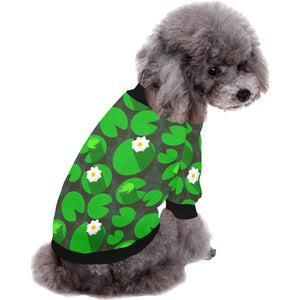 Frog waterlily pattern All Over Print Pet Dog Round Neck Fuzzy Shirt