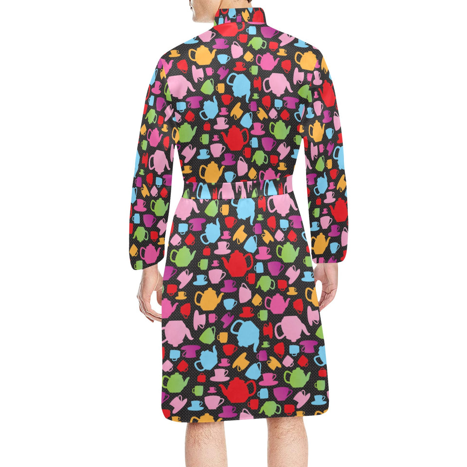 Tea pots Pattern Print Design 01 Men's Long Sleeve Belted Night Robe