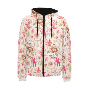 Swallow Pattern Print Design 01 Men's Padded Hooded Jacket