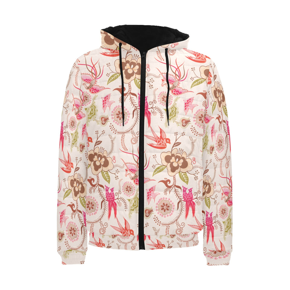 Swallow Pattern Print Design 01 Men's Padded Hooded Jacket