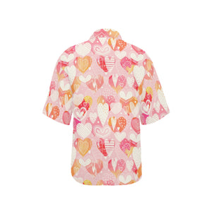 Hand drawn heart design pattern Women's All Over Print Hawaiian Shirt
