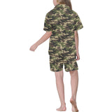 Dark Green camouflage pattern Kids' Boys' Girls' V-Neck Short Pajama Set