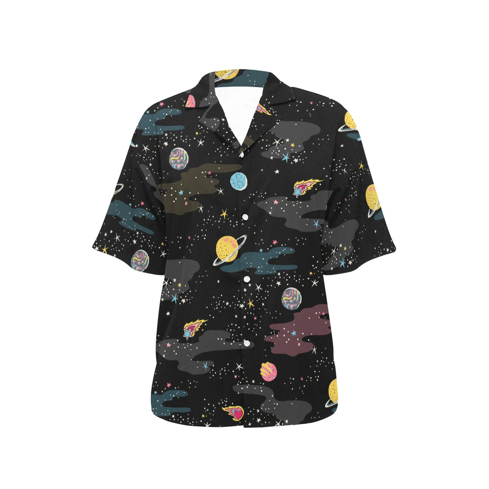 space pattern Women's All Over Print Hawaiian Shirt