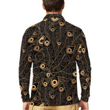 Gold peacock feather pattern Men's Long Sleeve Polo Shirt