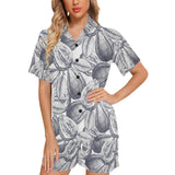 Guava tropical hand drawn pattern Women's V-Neck Short Pajama Set