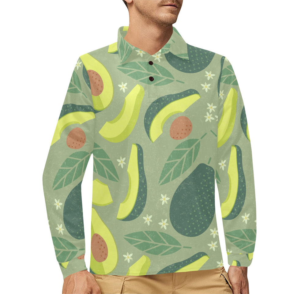 Avocado pattern Men's Long Sleeve Polo Shirt