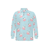 Cute cow flower pattern Men's Long Sleeve Polo Shirt