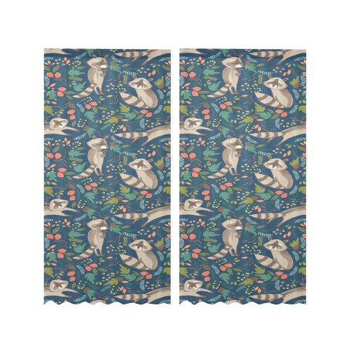 Raccoon tropical leaves pattern Gauze Curtain