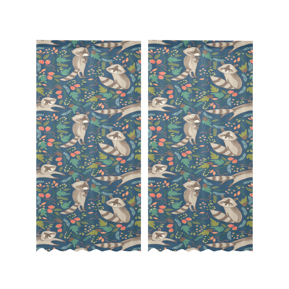 Raccoon tropical leaves pattern Gauze Curtain