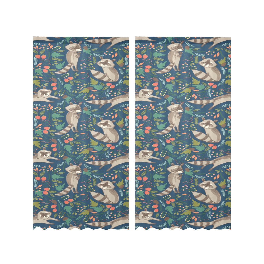 Raccoon tropical leaves pattern Gauze Curtain