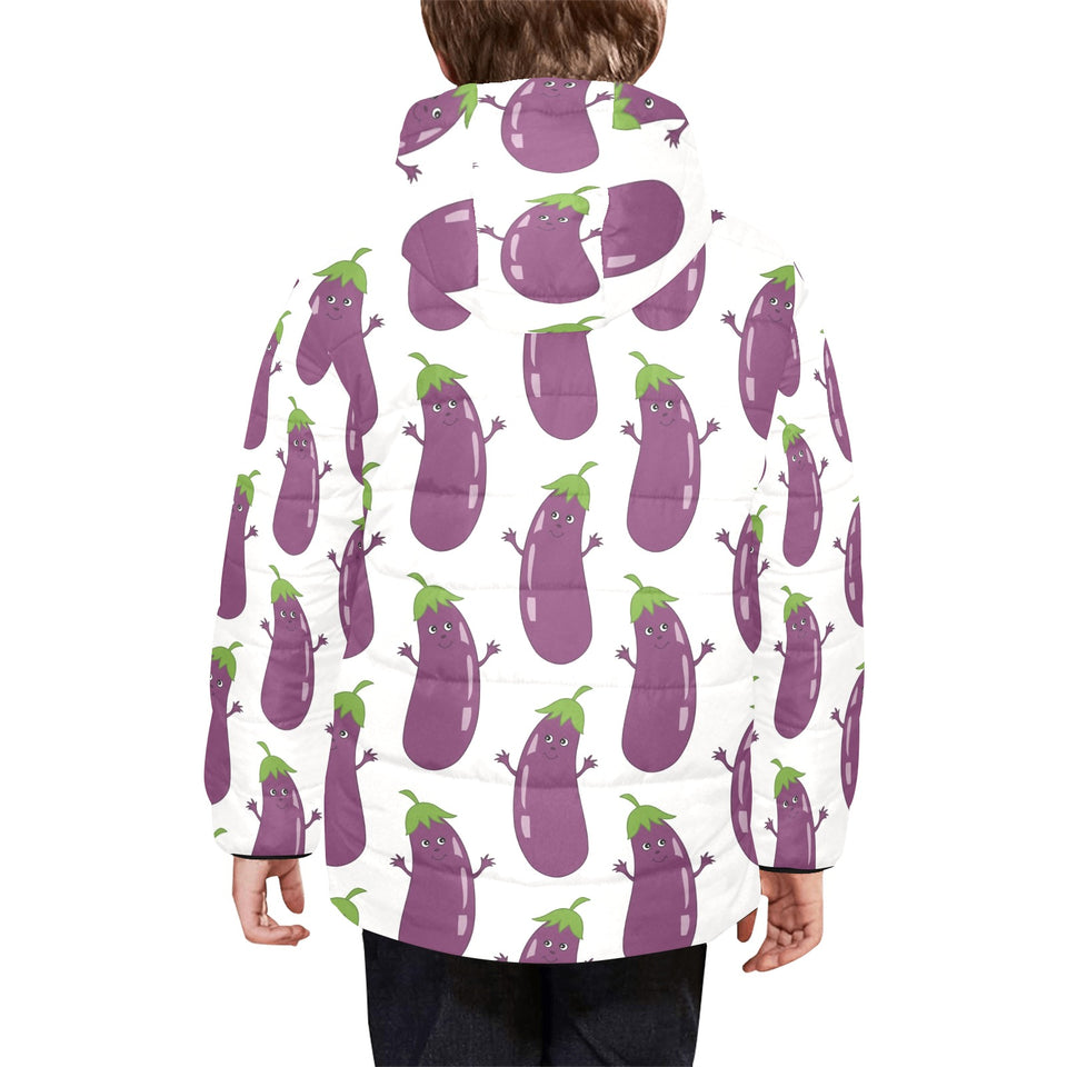 Eggplant Pattern Print Design 01 Kids' Boys' Girls' Padded Hooded Jacket