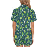 Lime ice flower pattern Women's V-Neck Short Pajama Set
