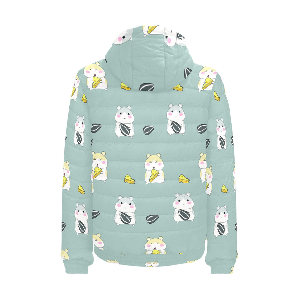 Cute hamster cheese pattern Men's Padded Hooded Jacket