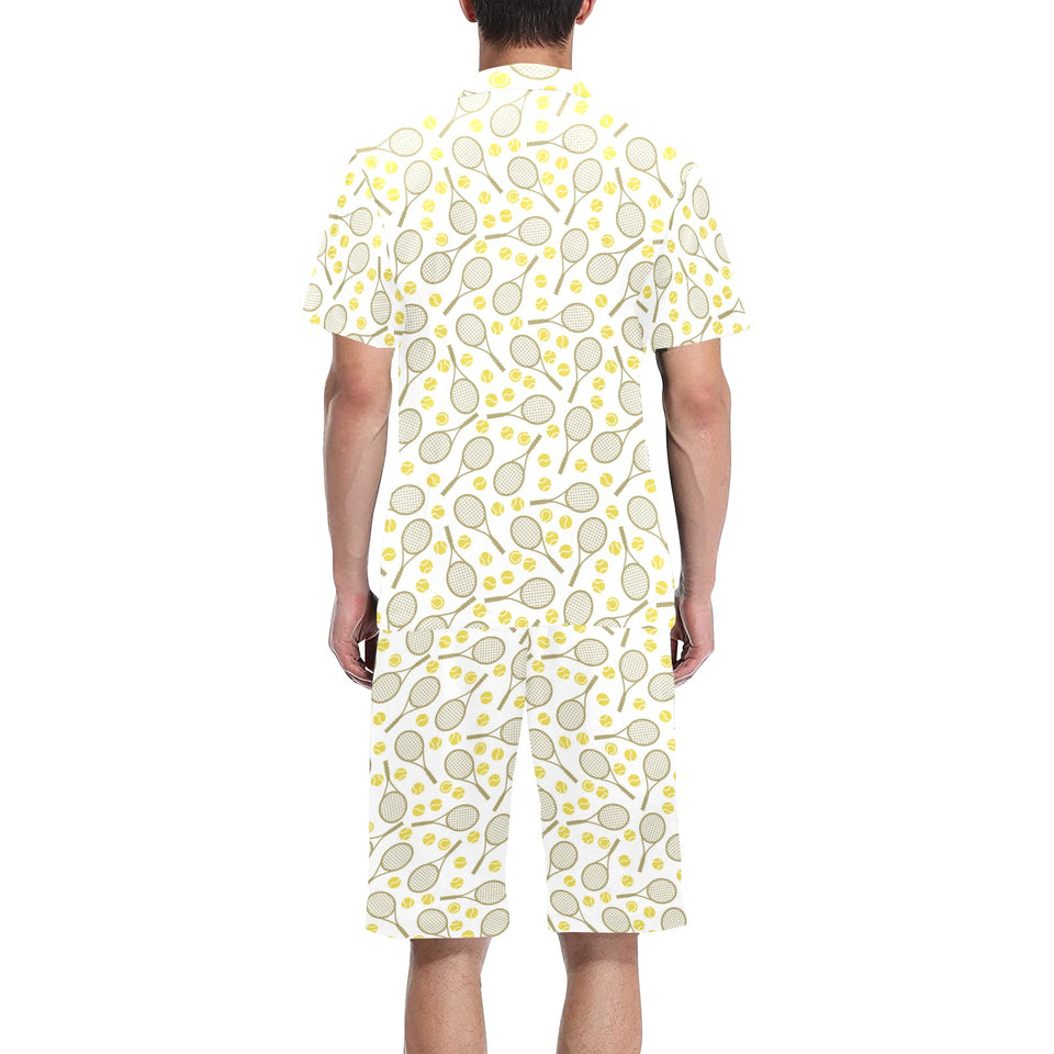 Tennis Pattern Print Design 02 Men's V-Neck Short Pajama Set