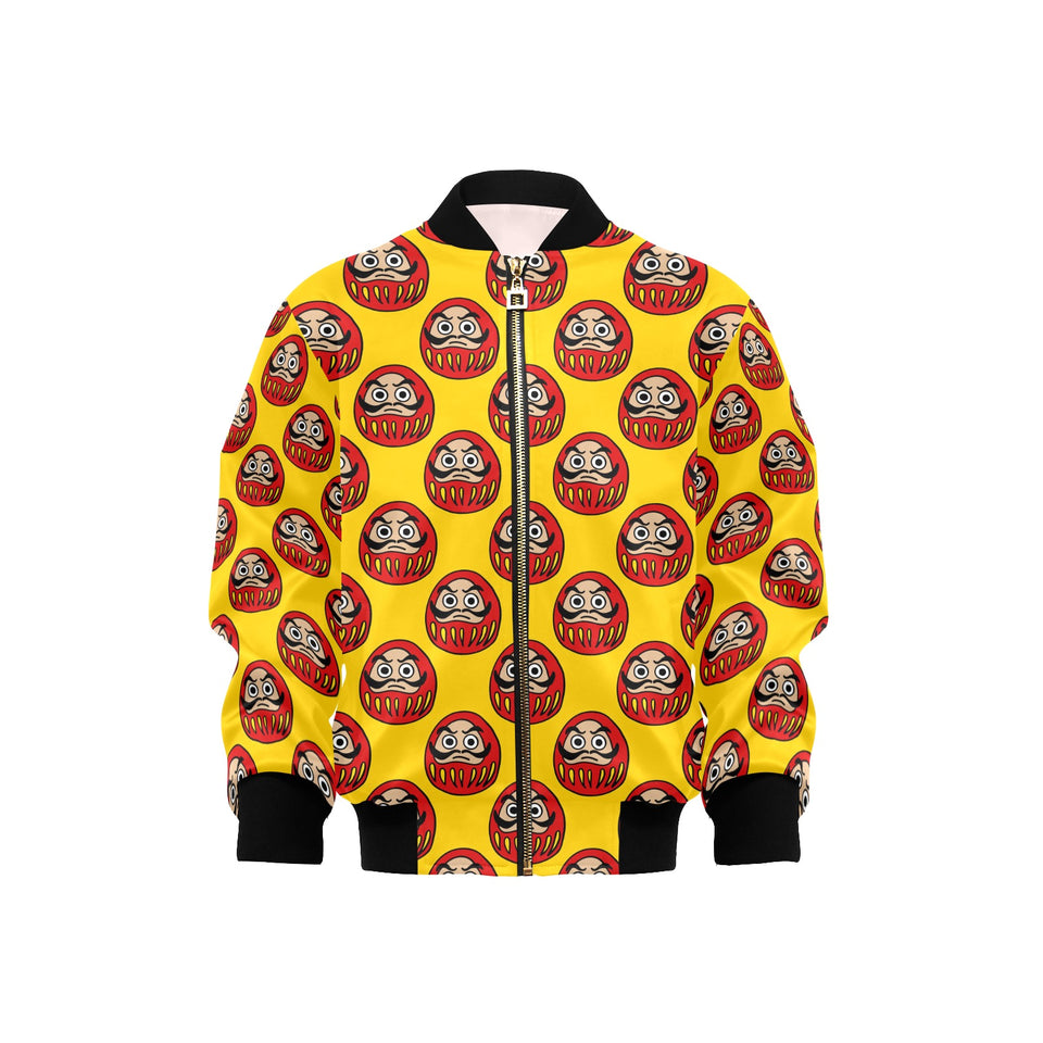 Daruma japanese wooden doll yellow background Kids' Boys' Girls' Bomber Jacket